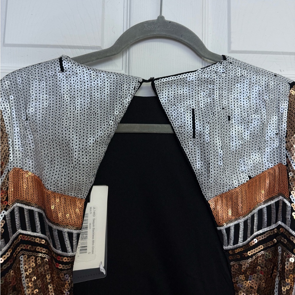 Endless Rose Sequin Backless Mini Dress Size Small Gold Black White NEW - Picture 12 of 15